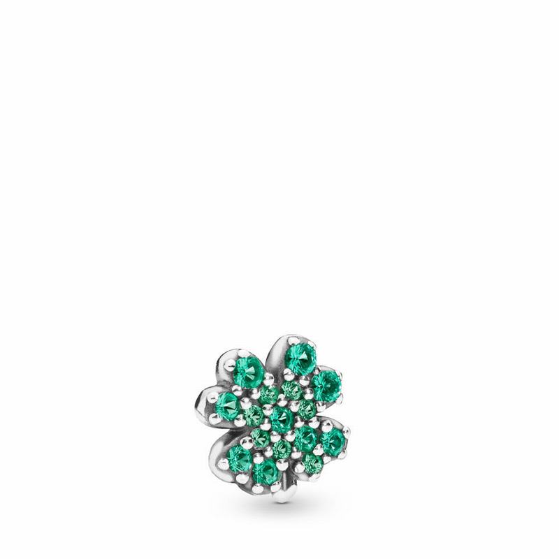 Pandora Radiant Green Clover Petite Charm Ireland - Sterling Silver/Green/Crystal - 602137MHW